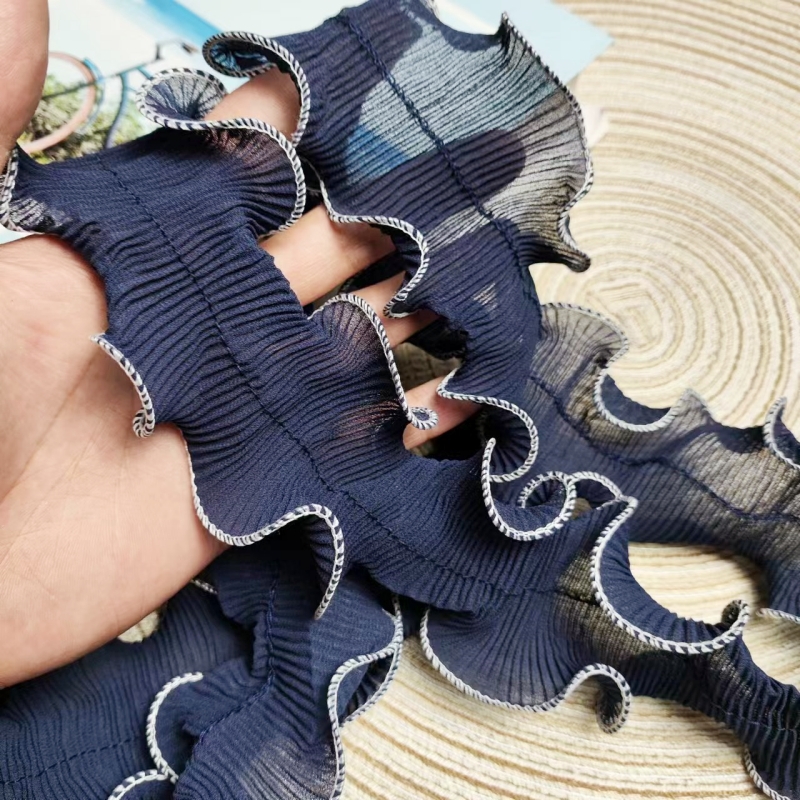 Home Textiles Factory - Dark blue Chiffon center Pleated wavy