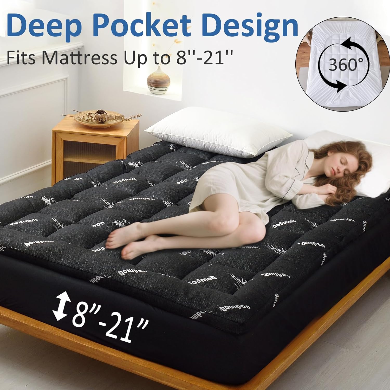 King Size Cooling Bamboo Mattr - Mattress Pad Topper บทวิจารณ์และราคา