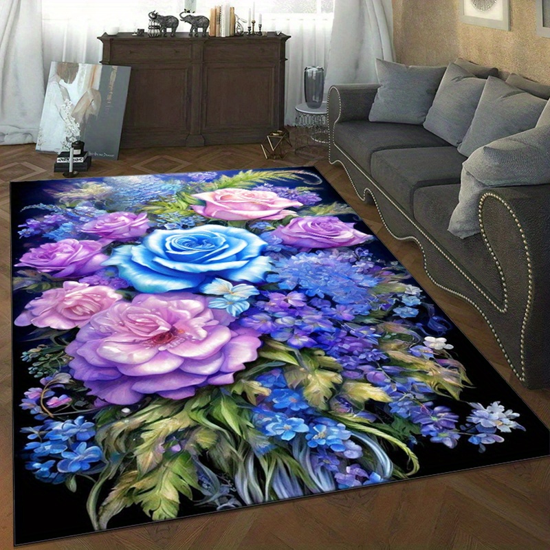 Floral rug with blue and purpl - Home Textiles And Furnishing บทวิจารณ์และราคา