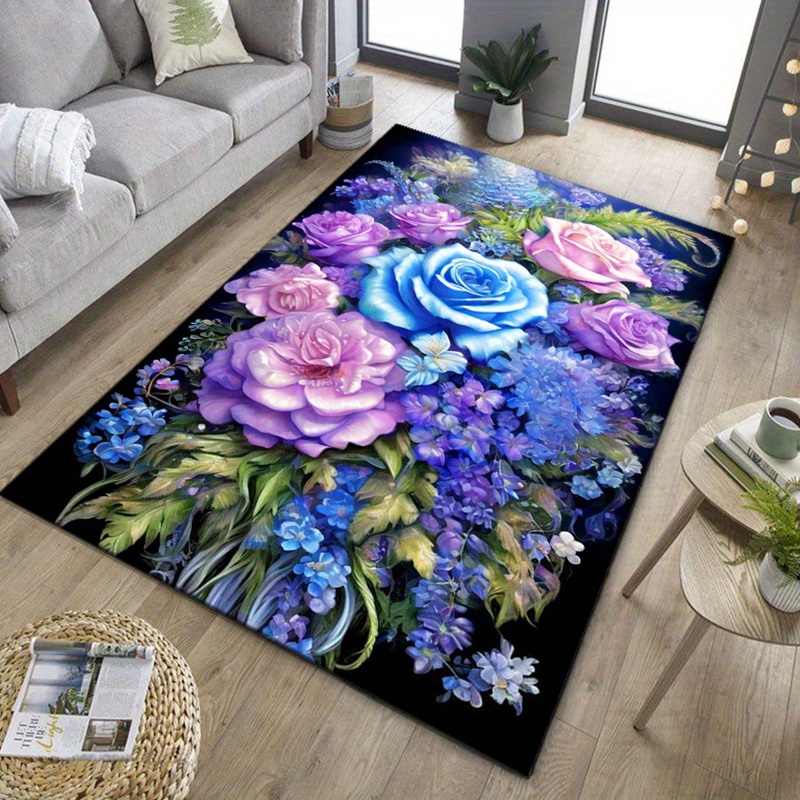 Floral rug with blue and purpl - Home Textiles And Furnishing บทวิจารณ์และราคา