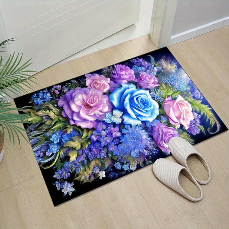Floral rug with blue and purpl - Home Textiles And Furnishing บทวิจารณ์และราคา